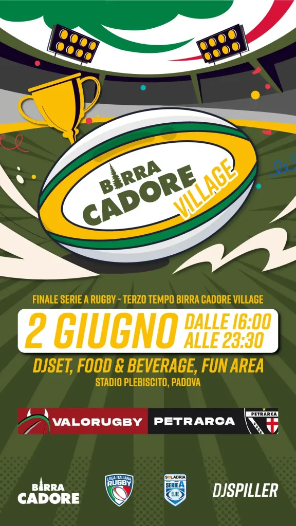 Birra Cadore Village partner ufficiale della Finale Scudetto Rugby 2026 allo Stadio Plebiscito di Padova